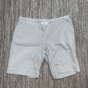 Ann Taylor Loft Women 4P Mid Rise 8" Inseam Shorts Blue White Stripe 100% Cotton